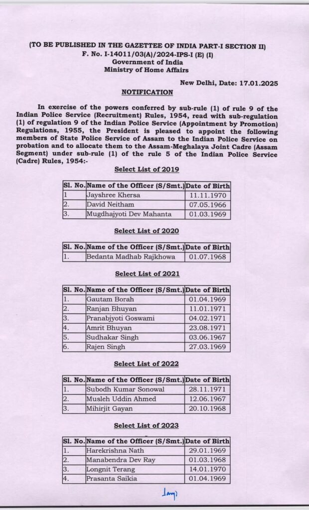 Promotion of 17 APS Officers to IPS Rank