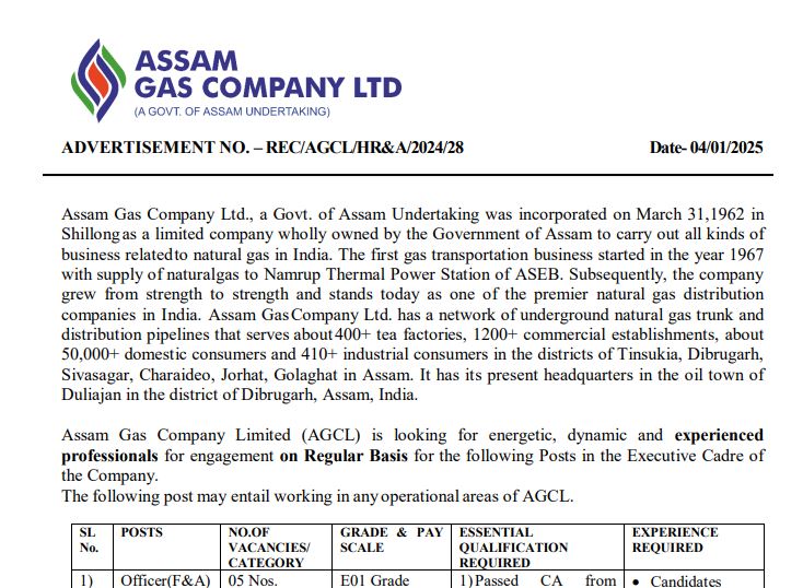 Assam Gas Company Limited Recruitment 2025