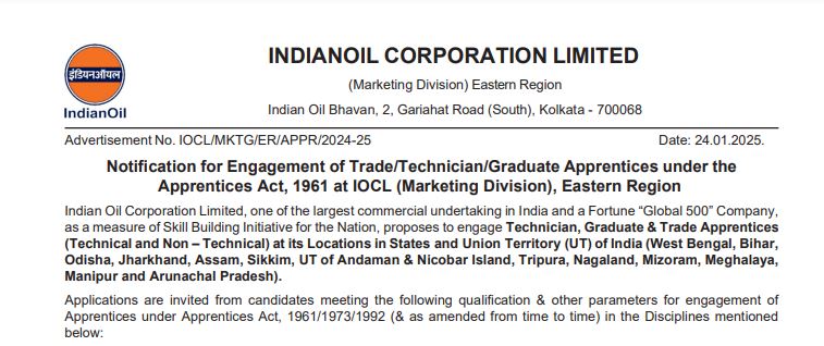 IOCL Apprentice Recruitment 2025 Notice