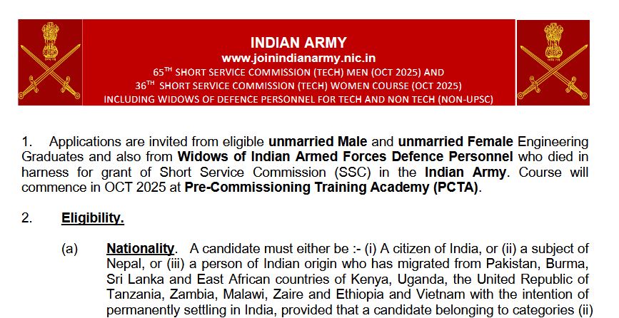 Indian Army SSC Tech Recruitment 2025