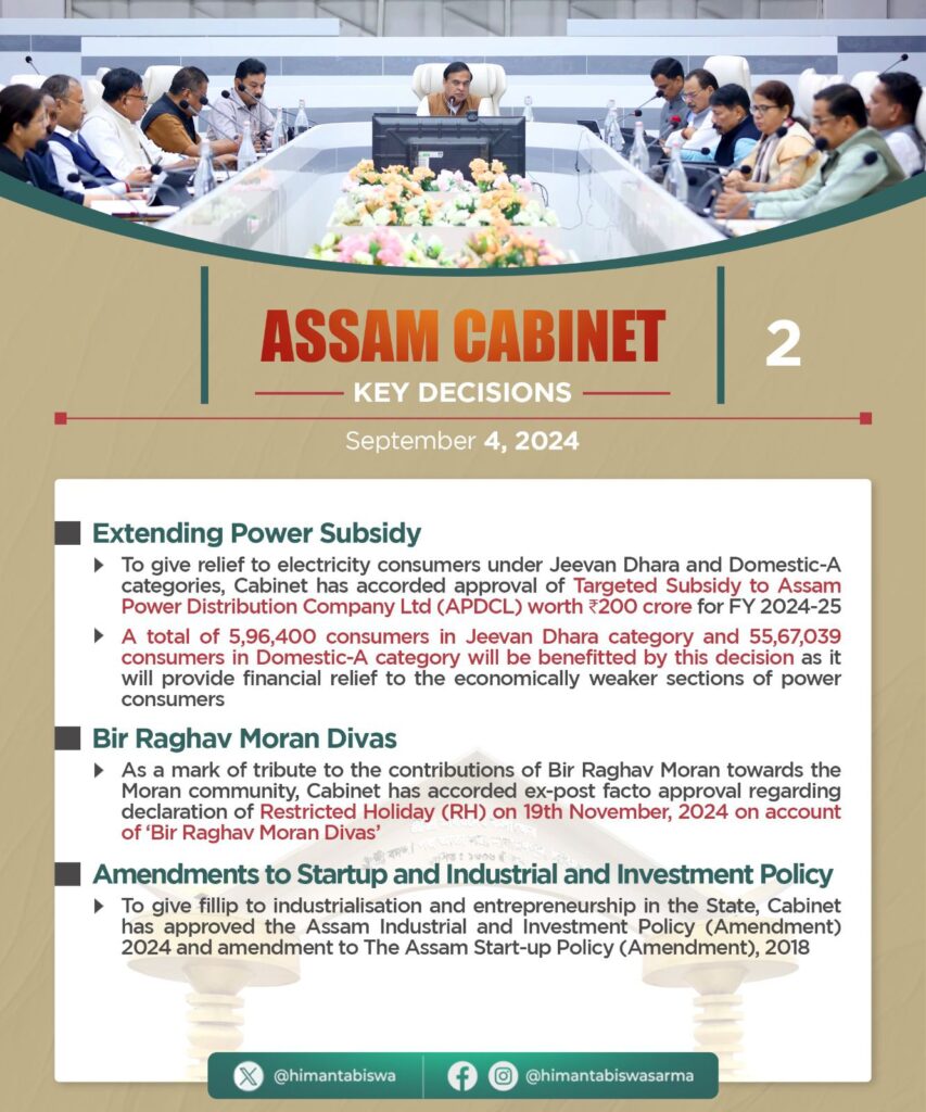 Assam Cabinet Meeting 4 Sept 2024