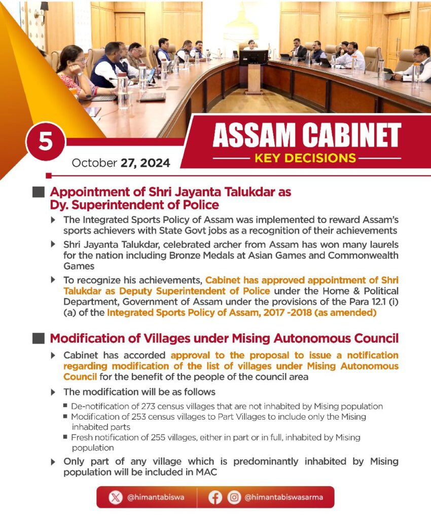 Assam Cabinet Meeting oct 27 2024