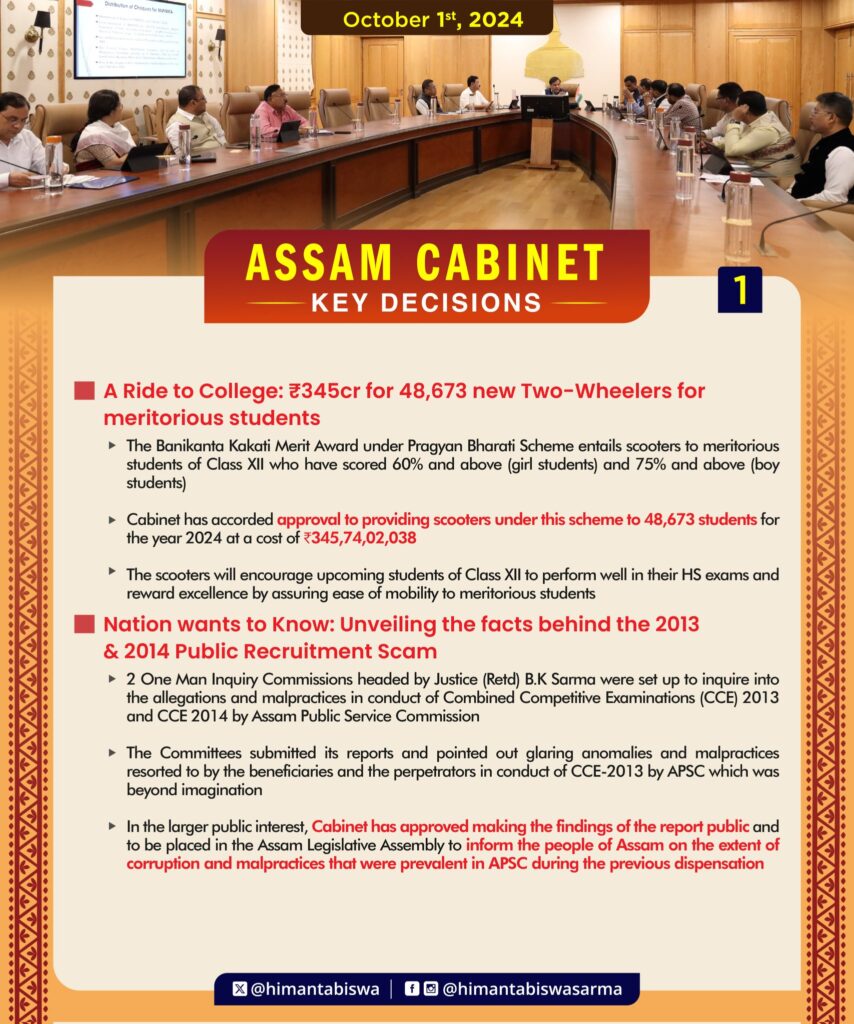 Assam Cabinet Meeting 1 Oct 2024 Key Decision