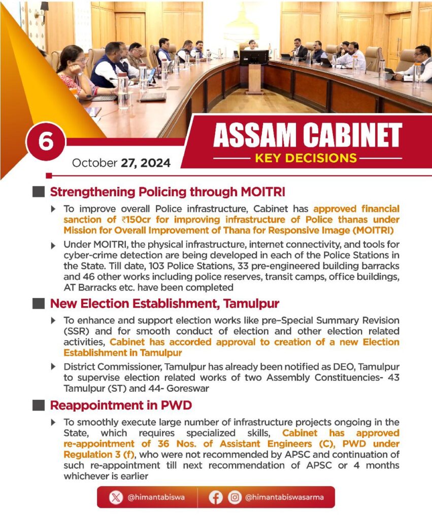 Cabinet Meeting Assam 27 Oct 2024