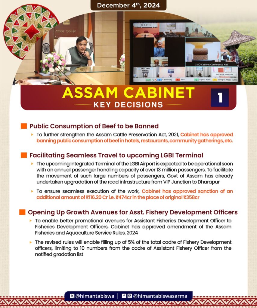 Assam Cabinet Key Decisions 4 December 2024